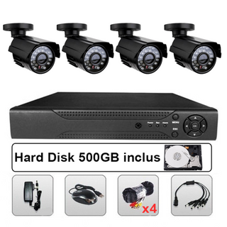 Kit sistem supraveghere video cctv dvr 4 camere HDD 500GB inclus