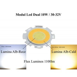 Dioda led COB 10W 30-32V lumina cald/rece dimensiune 28mm