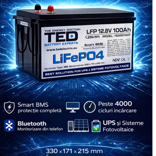 Acumulator LiFePO4 12V 100Ah cu Smart BMS si Bluetooth