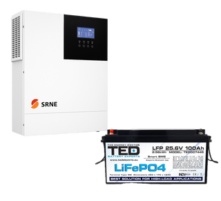 Invertor solar offgrid 3kW cu acumulator LIFE PO4 100A 24V si modul WIFI inclus