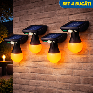 Set 4 x Bec solar pentru terasa montare perete 3 moduri iluminare