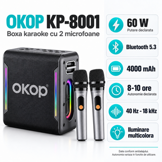 Boxa portabila karaoke cu 2 microfoane 60W, RGB PEDAVO