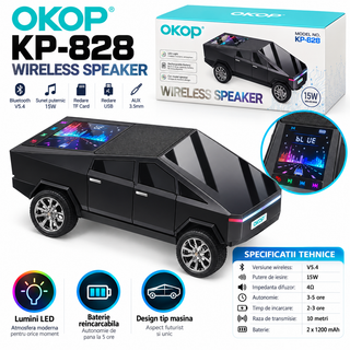 Boxa Bluetooth portabila 15W, LED RGB, Display, Bluetooth 5.4, USB, TF Card, AUX