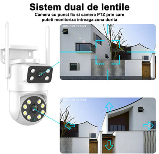 Camera supraveghere wireless inteligenta duala PTZ 5mp lentila 3.6mm