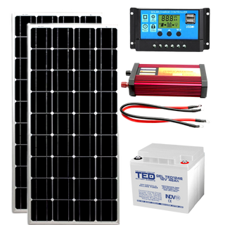 Kit fotovoltaic 2 panouri 170w Controller 60A Invertor 1000w acumulator 46Ah