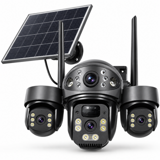 Camera de supraveghere solara 4G, 4 lentile baterie 10400mAh, panou solar 8W, detectie persoane si vehicule