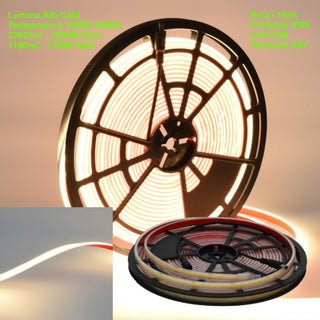 Banda LED COB 24V 11mm 320 LED/m Alb Cald IP68 10m