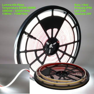 Banda LED COB 24V 11mm 320 LED/m Alb Rece IP68 10m