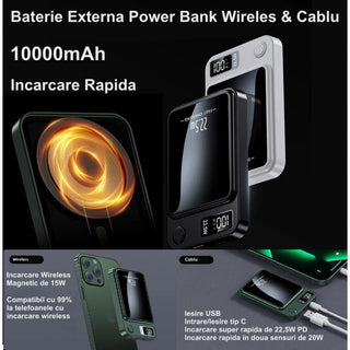 Baterie Externa 22,5W Fast Wireless Power-Bank 8000MAH