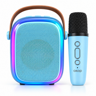 Mini boxa portabila Karaoke cu microfon wireless, Bluetooth 5.3, 5W, baterie 1200mAh, lumini RGB