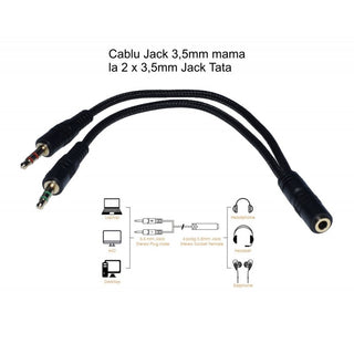 Cablu audio jack 3.5mm la 2 jack 3.5mm tata, 20cm