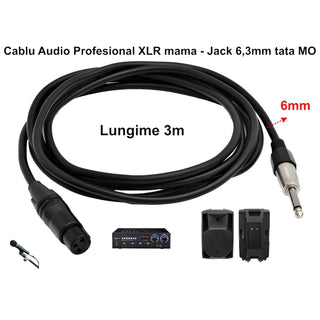 Cablu audio prof jack 6,3 tata XLR mama 3m 6mm