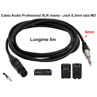 Cablu audio prof jack 6,3 tata XLR mama 5m 6mm