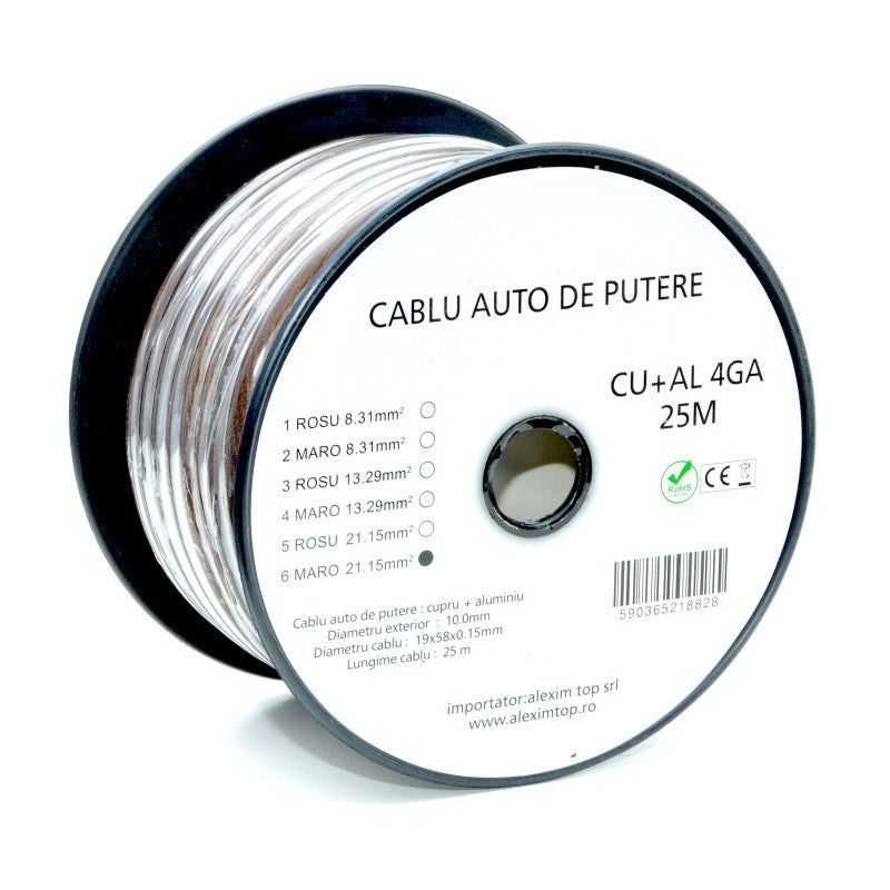 Cablu de alimentare Auto maro CU+AL 4GA 10mm 25m/Rola