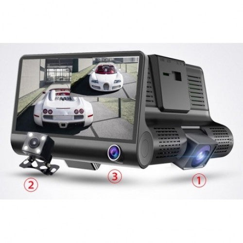 Camera video auto DVR cu 3 camere fata, interior, spate
