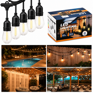Ghirlanda luminoasa 10 metri cu 20 becuri LED E27, lumina calda, alimentare 220V, IP65