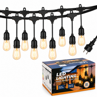 Ghirlanda luminoasa 10 metri cu 20 becuri LED E27, lumina calda, alimentare 220V, IP65