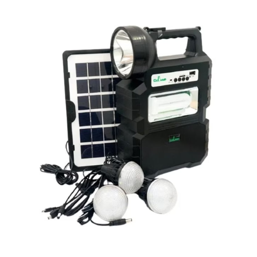 Kit solar camping portabil cu Iluminare si divertisment cu Radio FM si bluetooth intr-un singur pachet