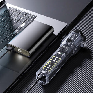 Lanterna de urgenta portabila reincarcabila cu alarma, taietor, ciocan de siguranta