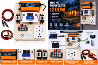 Mini Kit fotovoltaic 1200W invertor si controler PWM 30A cabluri incluse