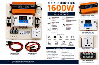 Mini Kit fotovoltaic 1600W invertor si controler PWM 30A cabluri incluse