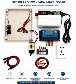 Mini Kit fotovoltaic 500W invertor si controler PWM 30A cabluri incluse
