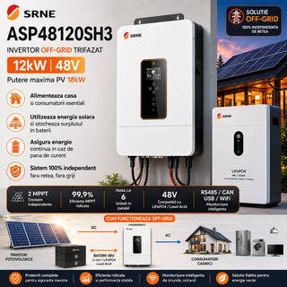 Invertor SRNE OffGrid 12kW 48V trifazic cu modul wifi inclus