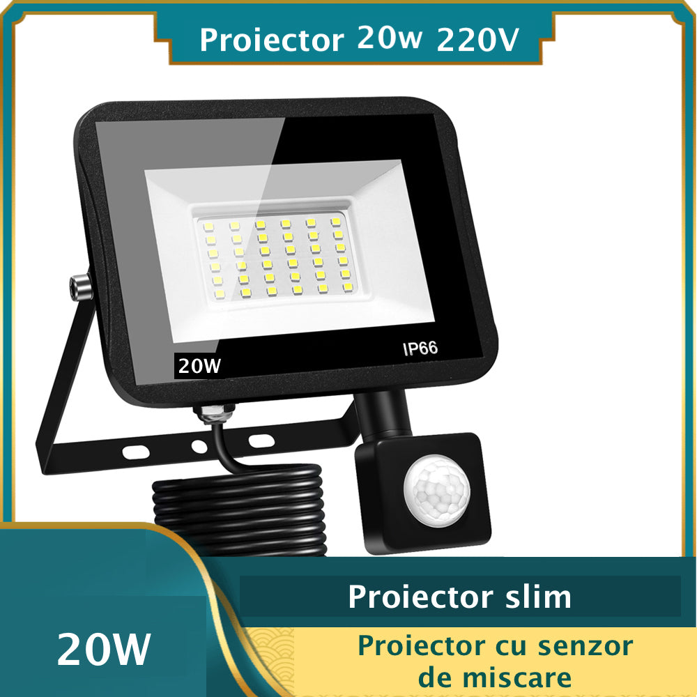 Proiector slim cu led SMD 20W si senzor 180° PRO IP66