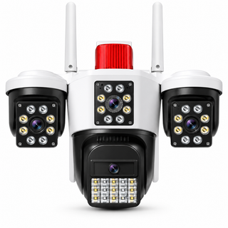 Camera de supraveghere exterior PTZ 4G, 4 lentile, detectie si urmarire miscare, alarma, vedere nocturna color, audio bidirectional