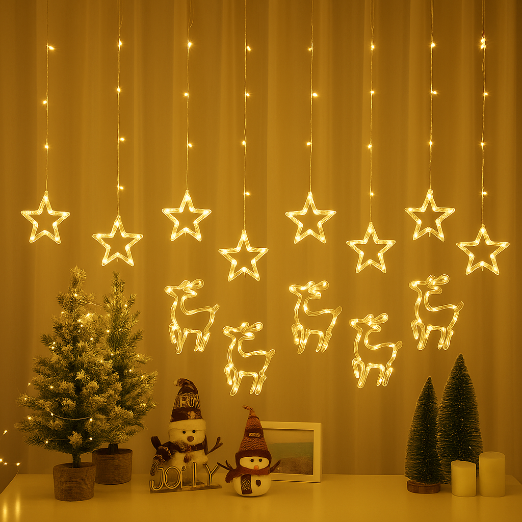 Instalație luminoasă LED cu reni și steluțe, 4 m – detalii