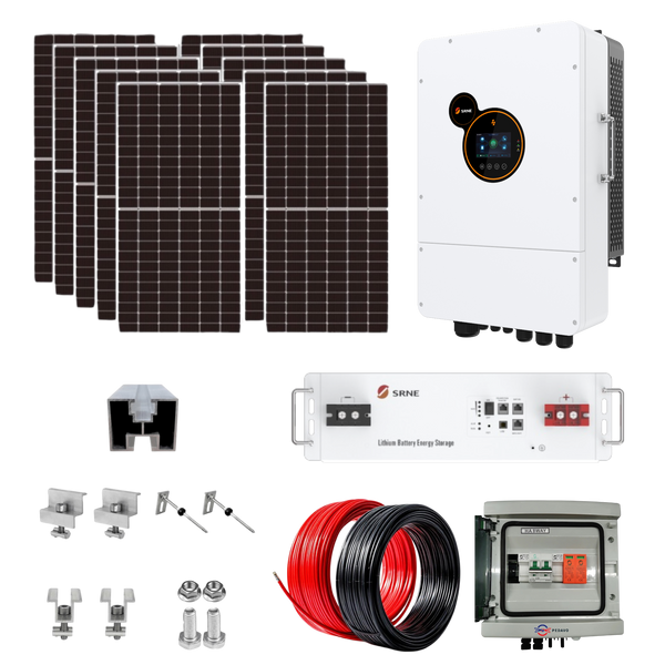 Sistem Fotovoltaic Complet cu invertor 6kW Hibrid si acumulator Lifepo4 5kWh 10Panouri 455W