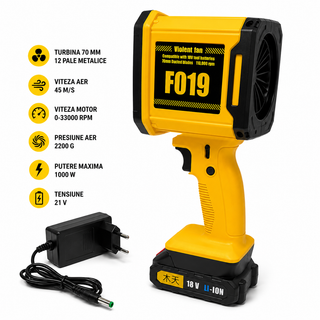 Suflanta portabila cu acumulator 21V, 1000W, 45 m/s, turbina 70 mm