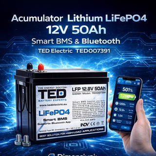 Acumulator LiFePO4 12V 50Ah cu Smart BMS si Bluetooth