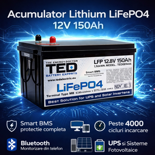 Acumulator LiFePO4 12V 150Ah cu Smart BMS si Bluetooth