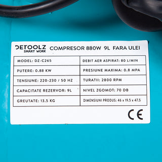 Compresor fara ulei  880W, 9L