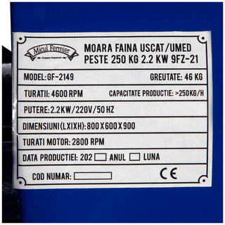 Moara faina uscat/umed 250kg 2.2KW 9FZ-21