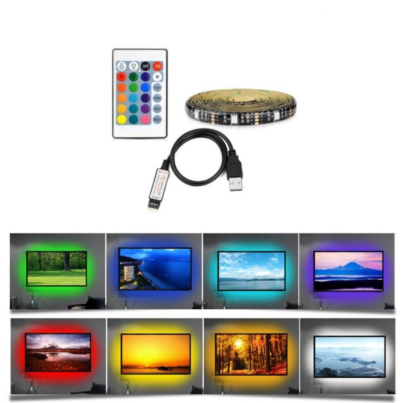 Banda Led cu telecomanda RGB,TV,Usb Kit complet IP65 3M