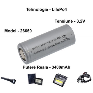 Acumulator LifePo4 - 26650 / 3,2V-3400mah