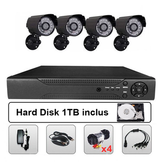 Sistem supraveghere kit video CCTV DVR 4 camere HDD 1 TB inclus