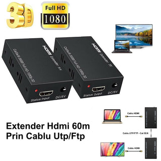 Extender HDMI 60m prin Utp/Ftp Cat 5E/6