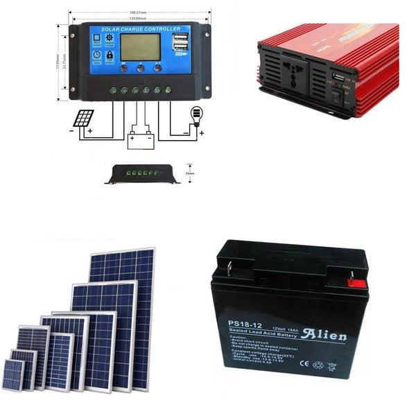 Kit solar cu panou fotovoltaic, 1000W Invertor 220V, Controler 20A, Acumulator 10-80Ah