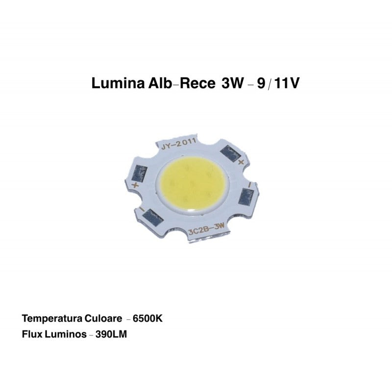 Dioda led COB 3W 9-11V lumina rece dimensiune 11mm