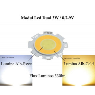 Dioda led COB 3W 8.7-9V lumina cald/rece dimensiune 28mm