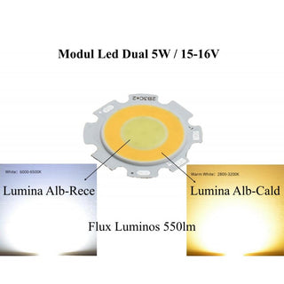 Dioda led COB 5W 15-16V lumina cald/rece dimensiune 28mm