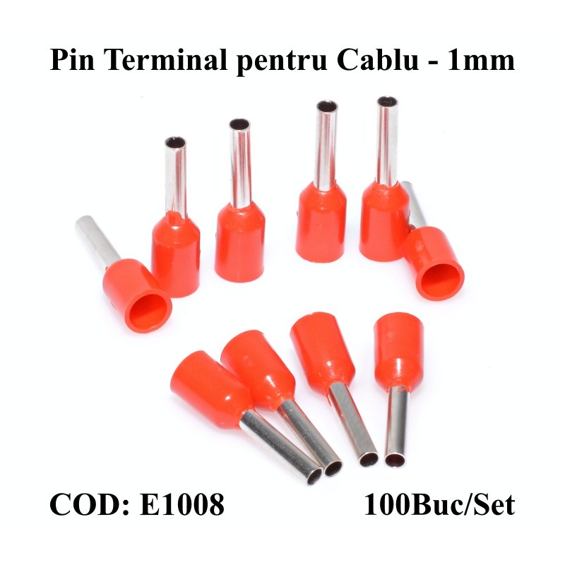 Pin terminali de cablu E1008 rosu set 100buc