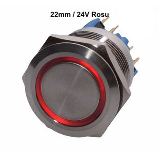 Buton metalic push led rosu 22mm 24V