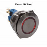 Buton metalic push led rosu 25mm 24V