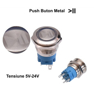 Buton metalic push led albastru 19mm 5-24V(play)