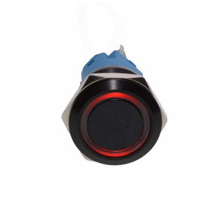 Buton push cu retinere negru led rosu 19mm 12v