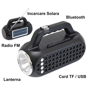 Radio multifunctional cu lanterna si panou solar